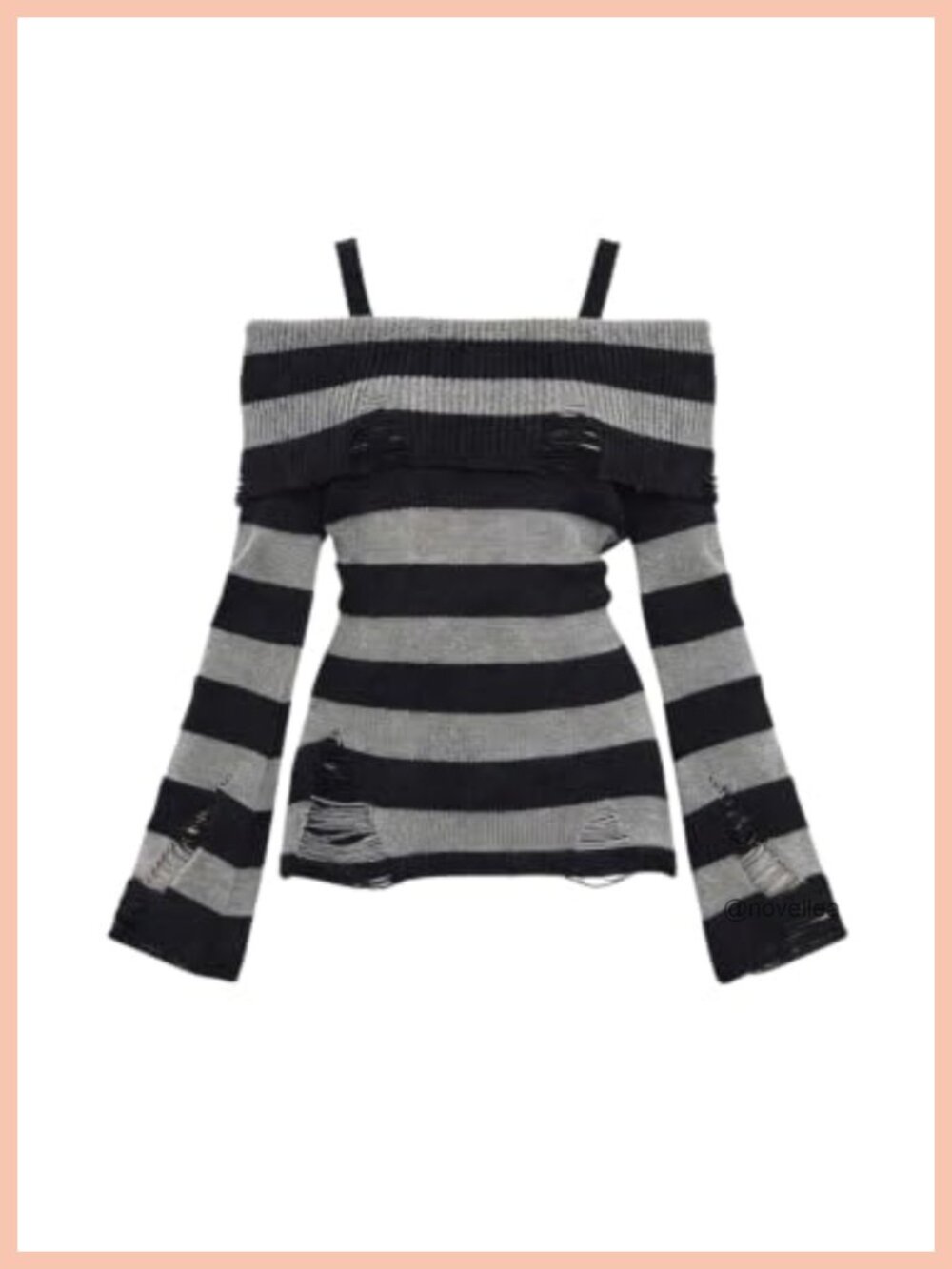Women's Goth Off The Shoulder Striped Pullover Sweater Distressed Casual Top